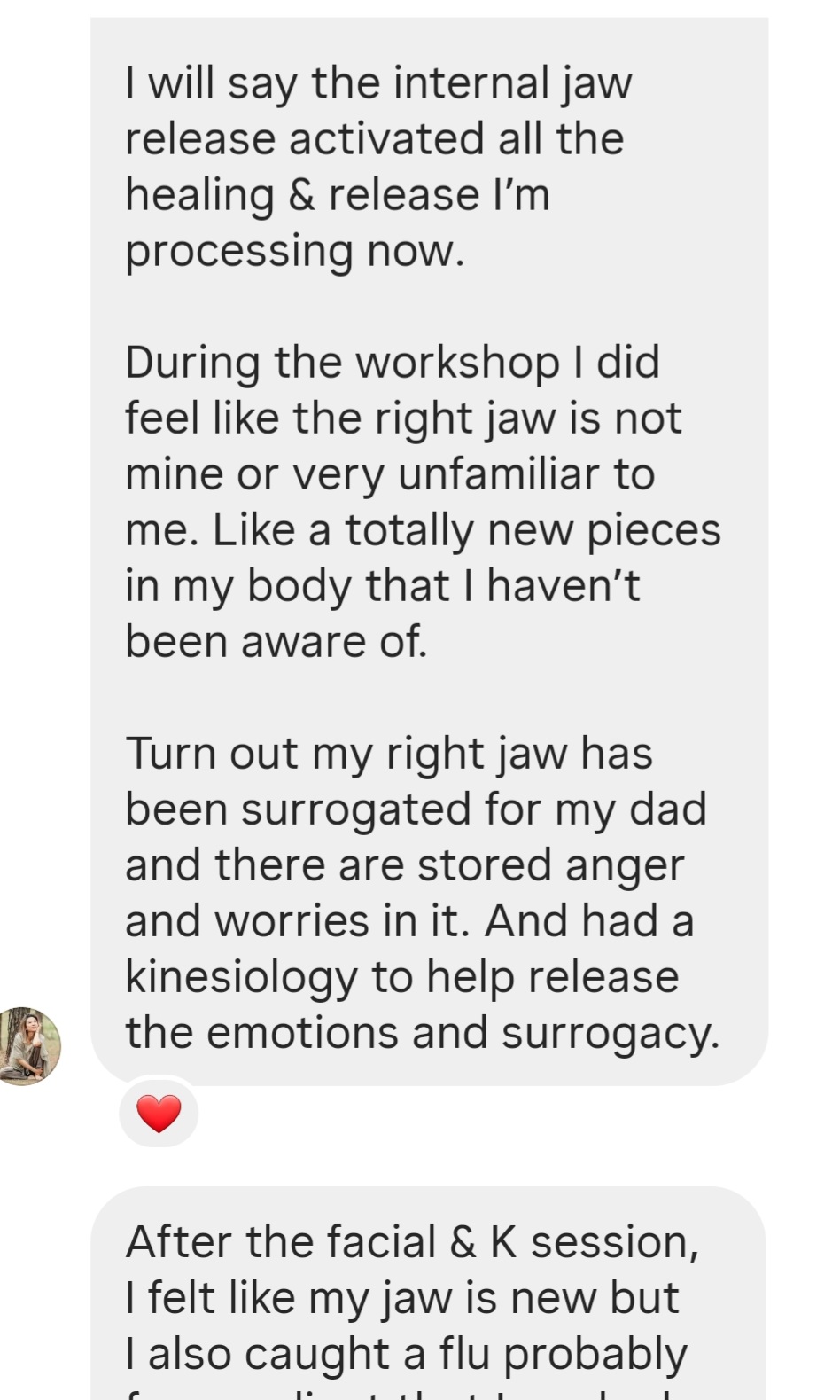 A real message from a client after Unlock Your Jaw